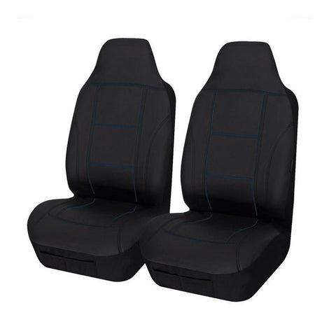 Universal Lavish PU Leather - Front Seat Covers Size 60/25 | Black/Blue Stitching
