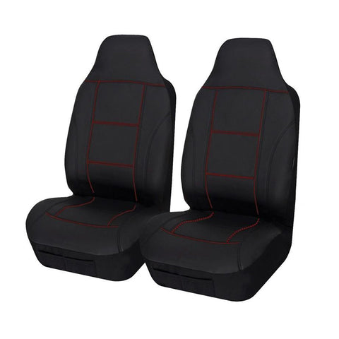 Universal Lavish PU Leather -  Front Seat Covers Size 60/25 | Black/Red Stitching