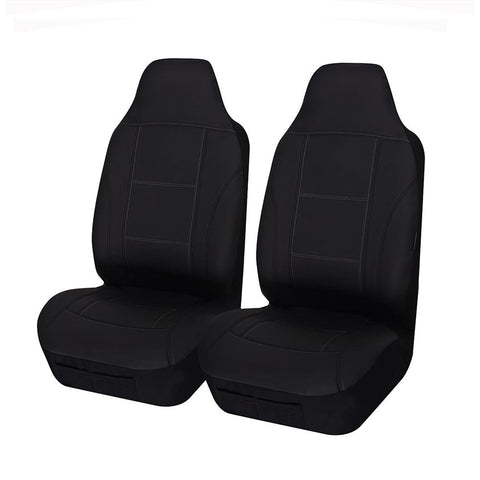 Universal Lavish PU Leather - Front Seat Covers Size 60/25 | Black/White Stitching
