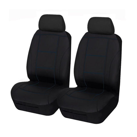 Universal Lavish PU Leather - Front Seat Covers Size 30/35 | Black/Blue Stitching
