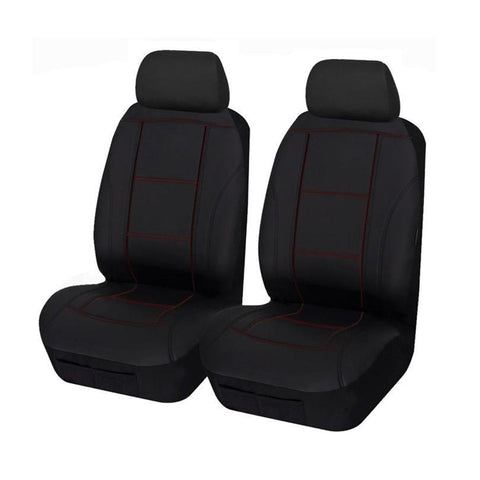 Universal Lavish PU Leather - Front Seat Covers Size 30/35 | Black/Red Stitching