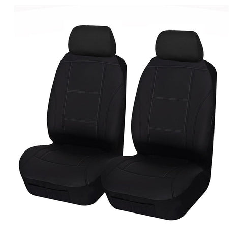 Universal Lavish PU Leather - Front Seat Covers Size 30/35 | Black/White Stitching