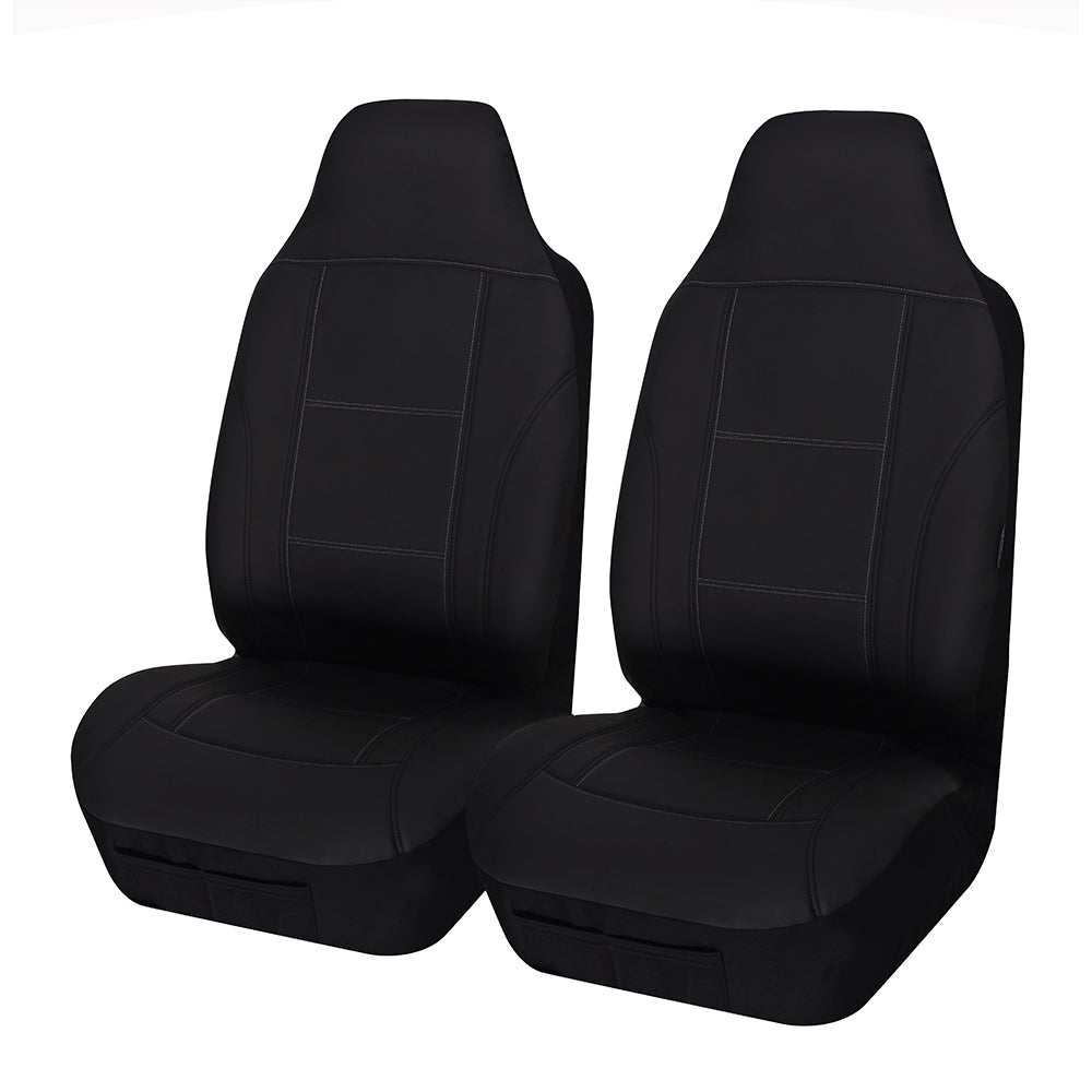 Universal Lavish PU Leather - Front Seat Covers Size 60/25 | Black/White Stitching