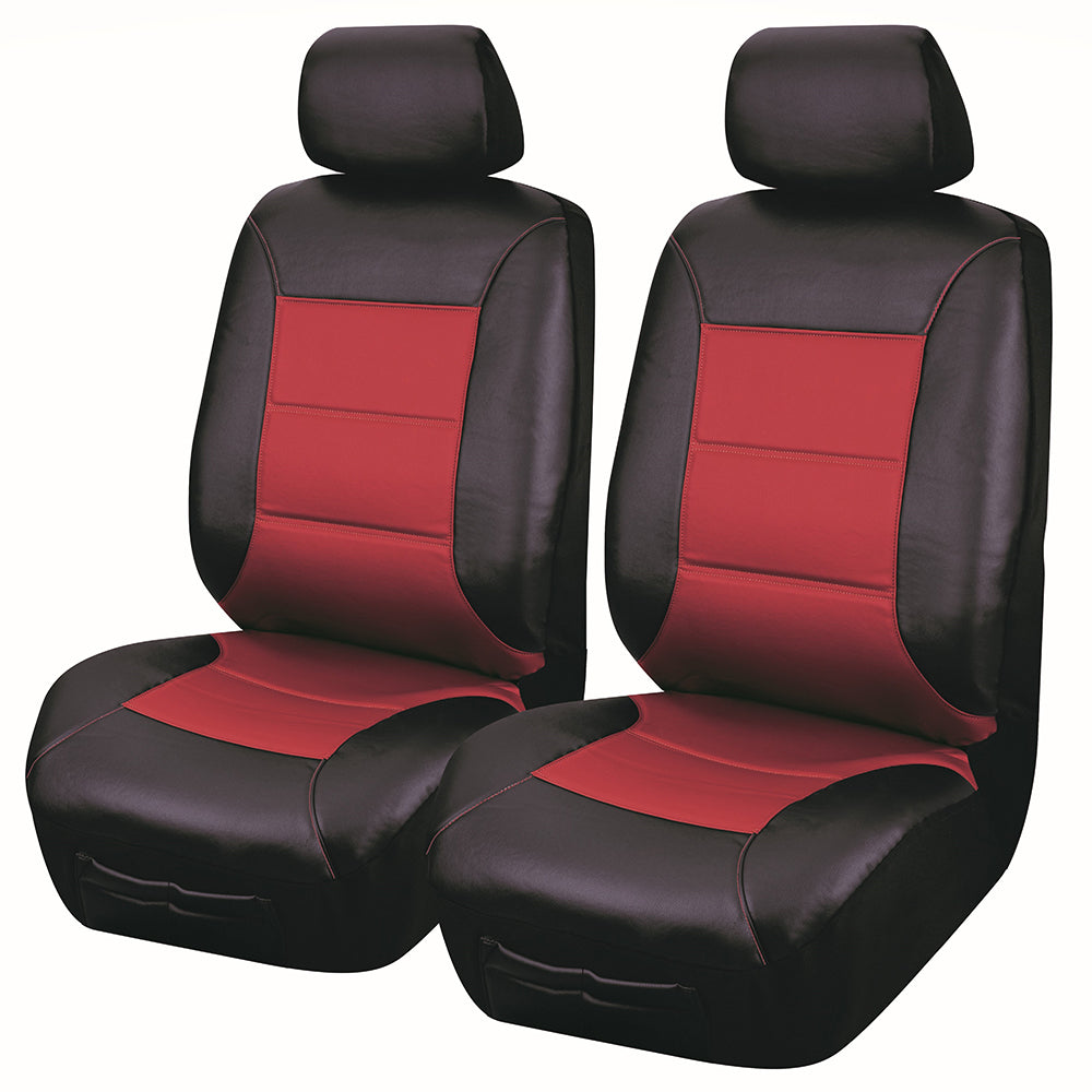 Universal El Toro PU Leather - Front Seat Covers Size 30/35 | Black/Red