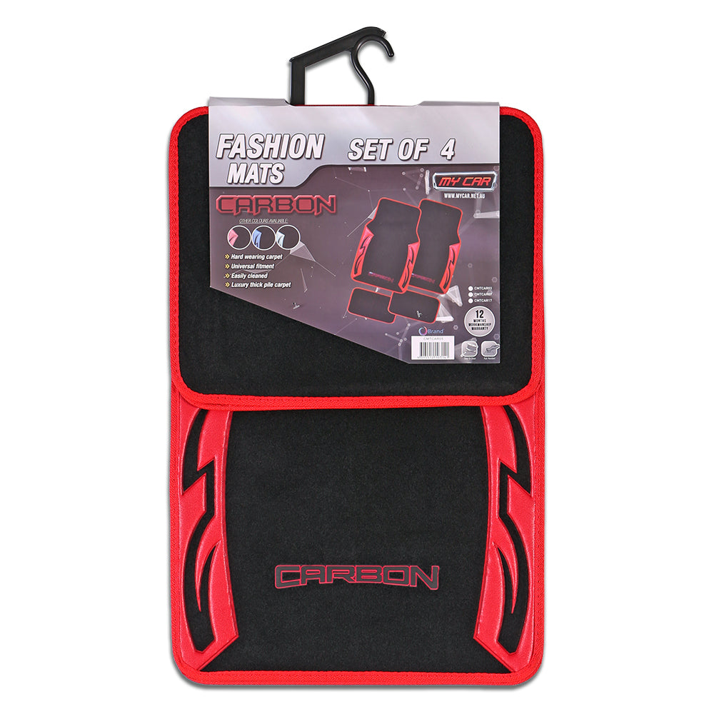 Carbon Red Carpet Car Floor Mats Universal Fit