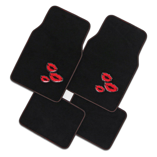 4 Piece Carpet Floor Mats In Kiss Design - Red Lips