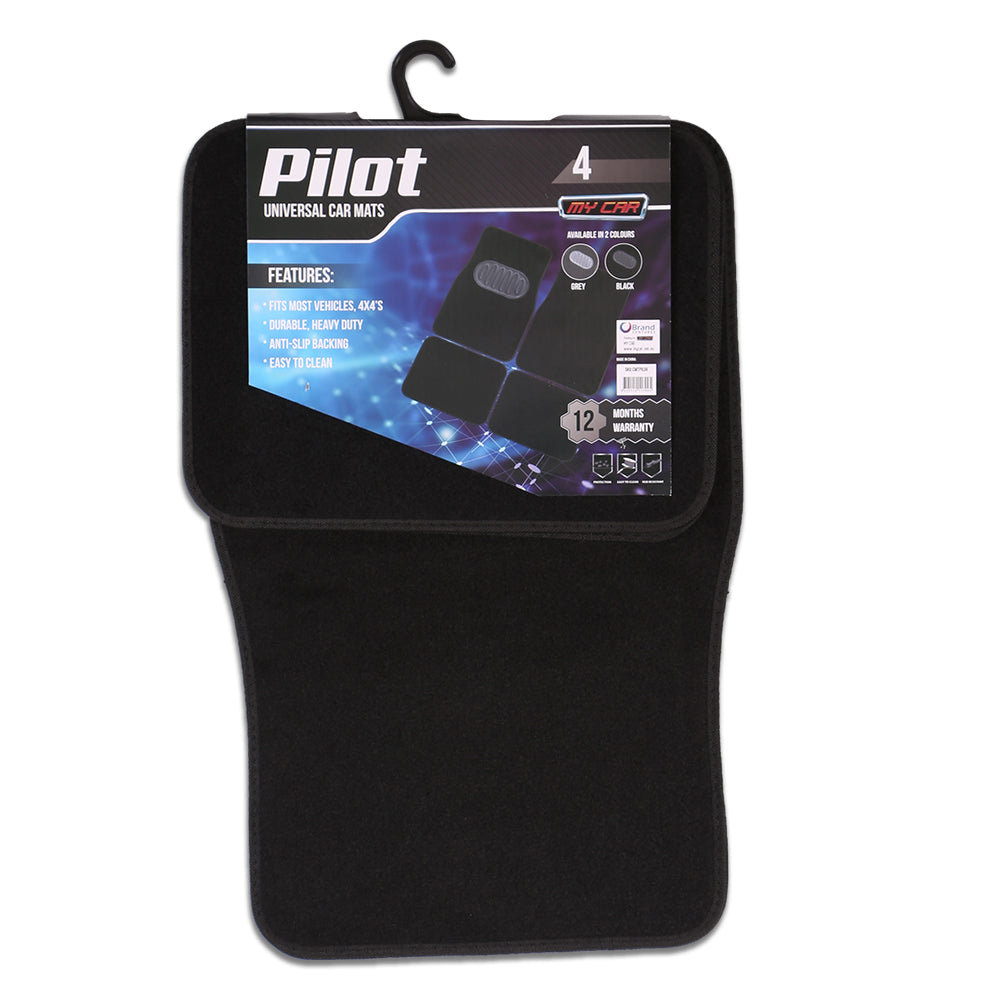 Pilot Automotive Black Luxury Universal Car Floor Mat Carpet - Set Of 4