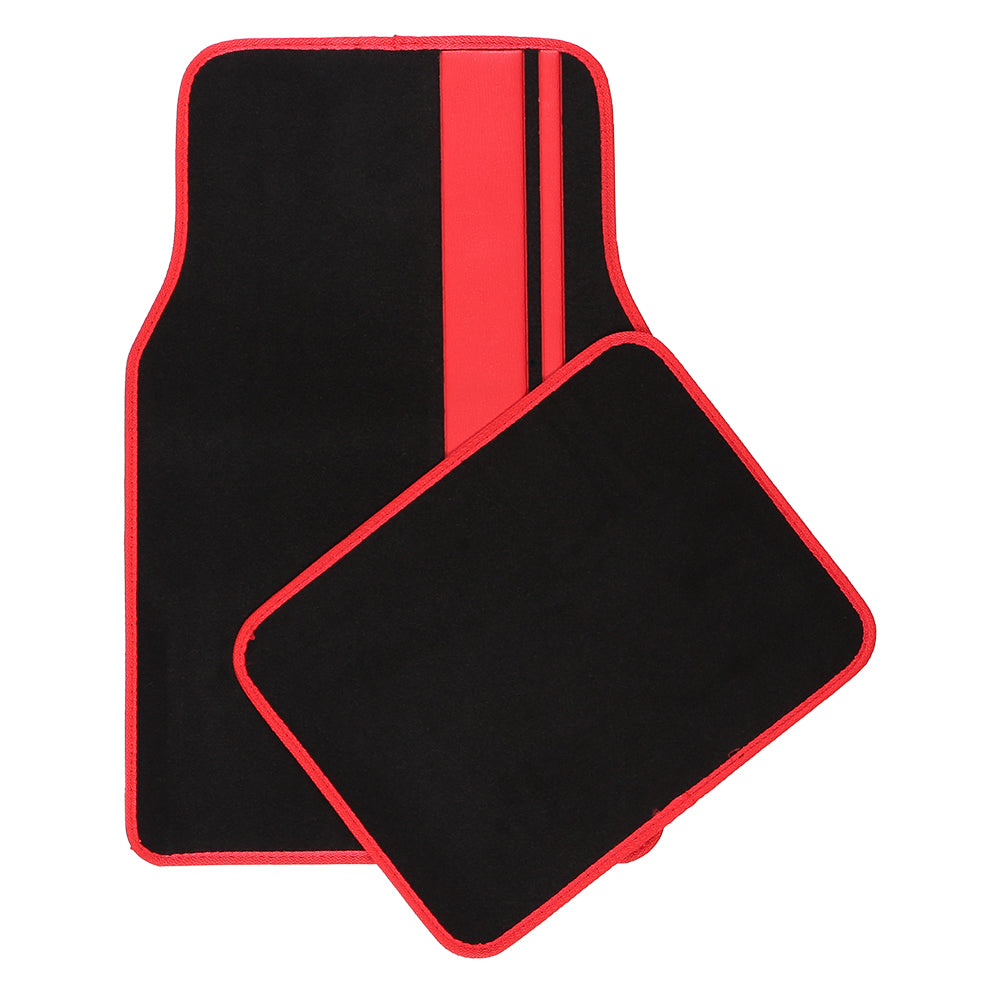 Universal Carpet Car Floor Mats 4 Black With Red Pvc Stripes