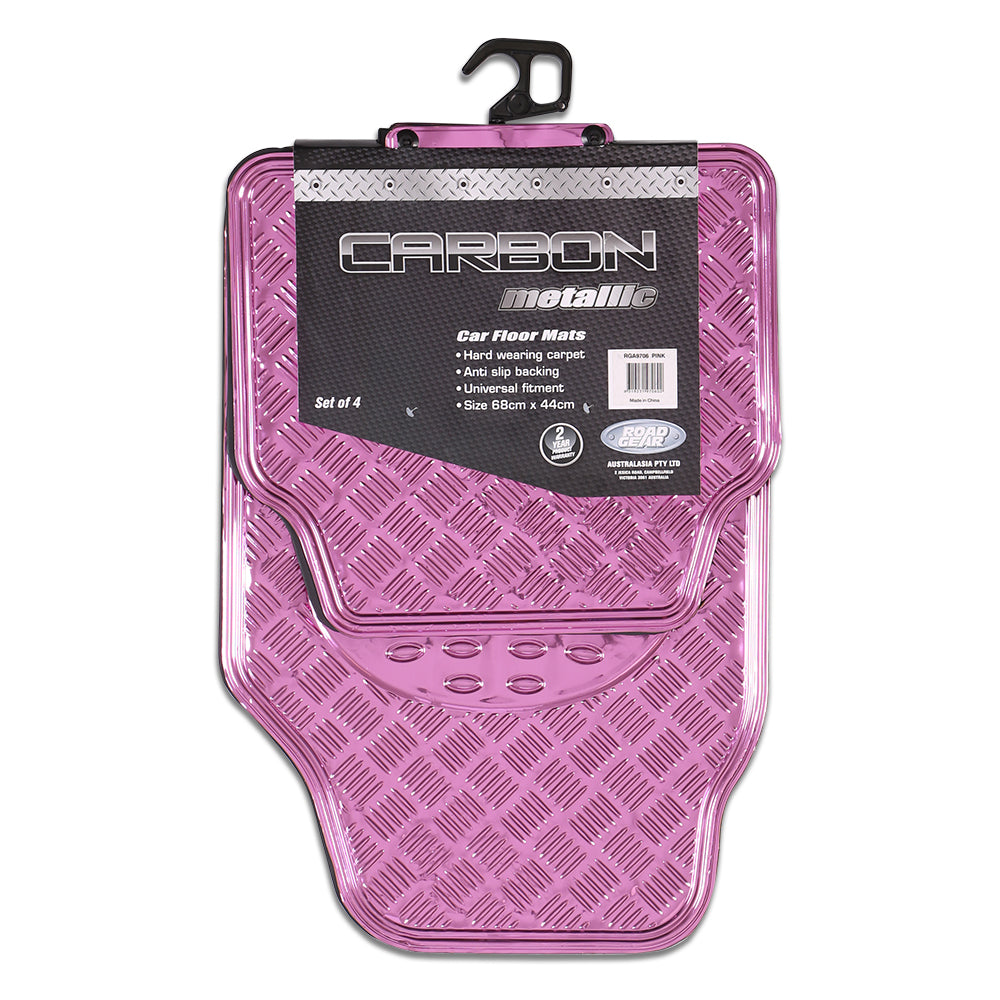 Venom 4-Piece Car Mat - Pink [Rubber/Aluminium Look]