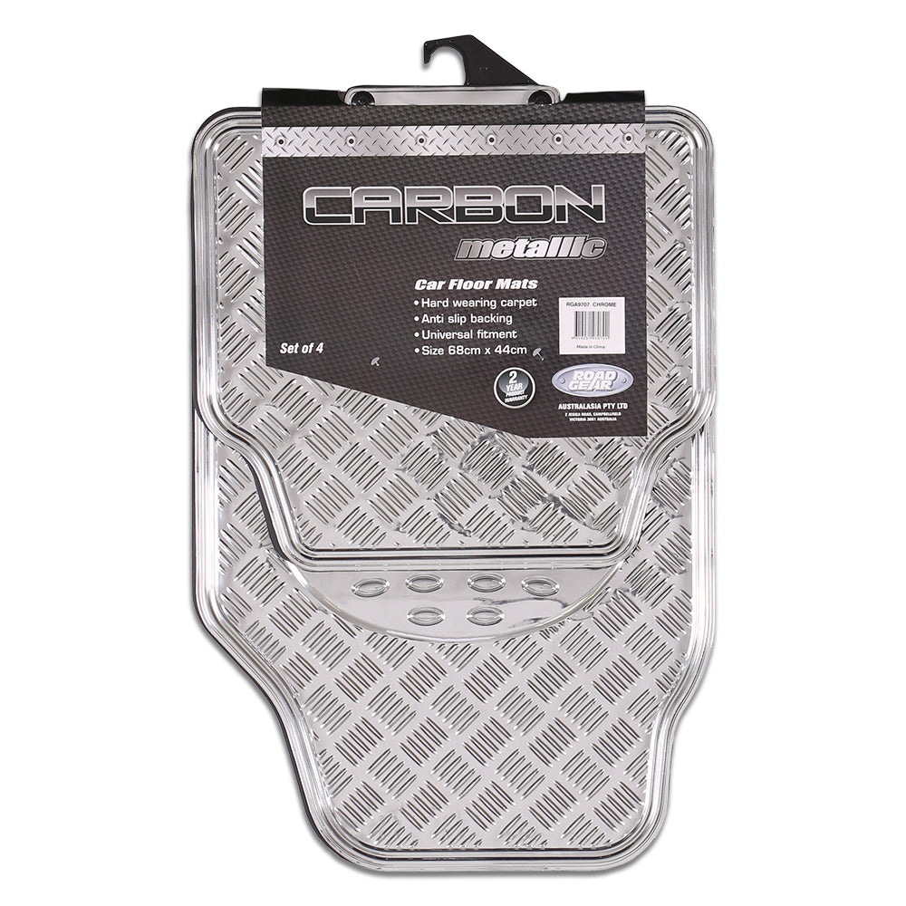 Venom 4-Piece Car Mat - Silver [Rubber/Aluminium Look]