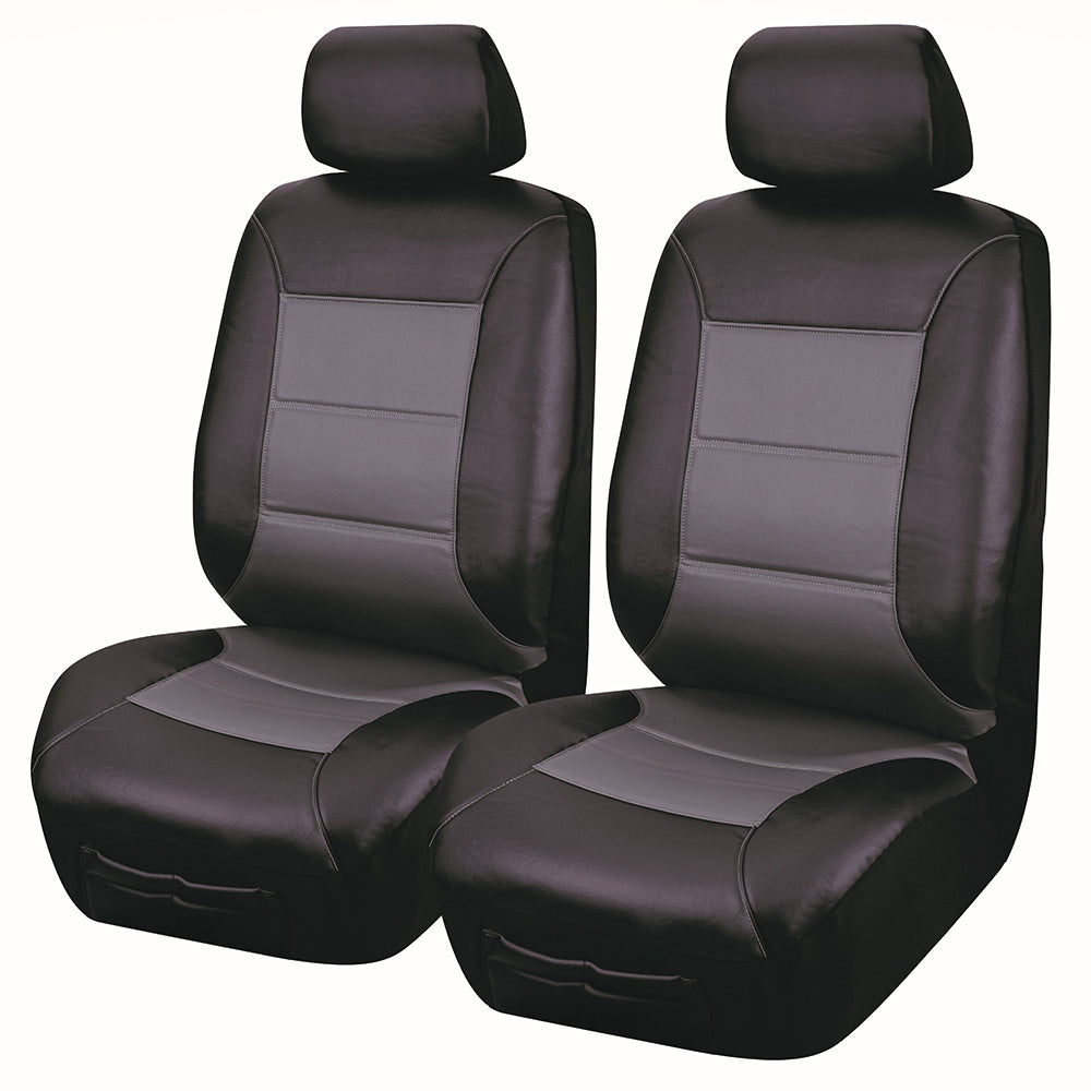 Universal El Toro PU Leather - Front Seat Covers 30/35 | Black/Grey