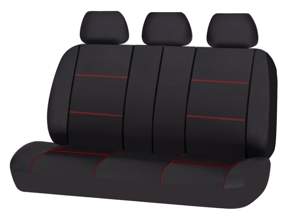 Universal Lavish PU Leather - Rear Seat Cover Size 06/08S | Black/Red Stitching