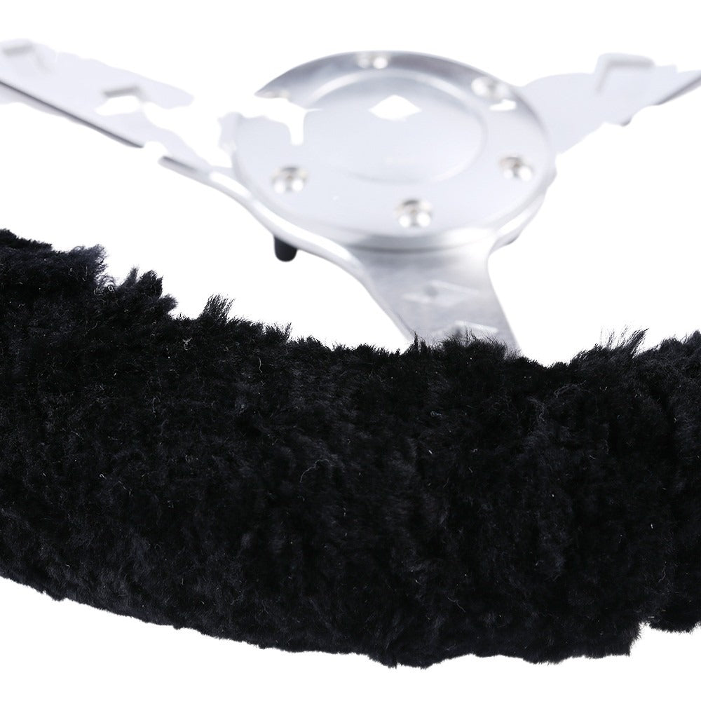 Sheepskin Steering Wheel Cover Luxury - Black