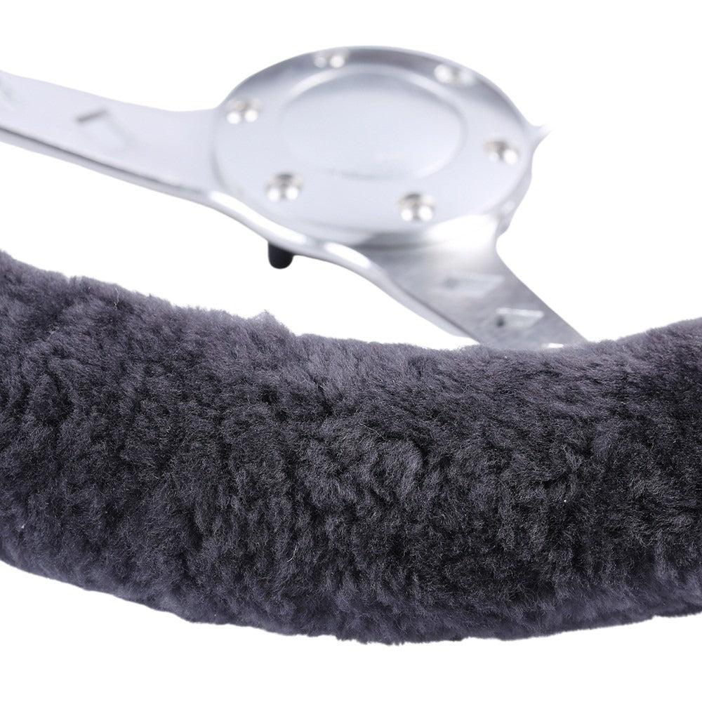 Sheepskin Steering Wheel Cover Luxury - Charcoal