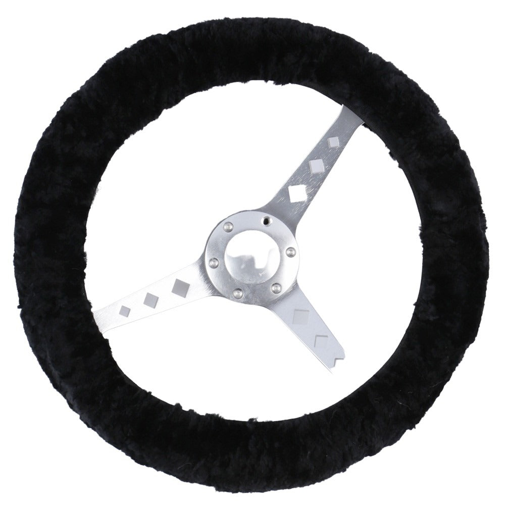 Sheepskin Steering Wheel Cover & Seat Belt Pads Combo Luxury - Black