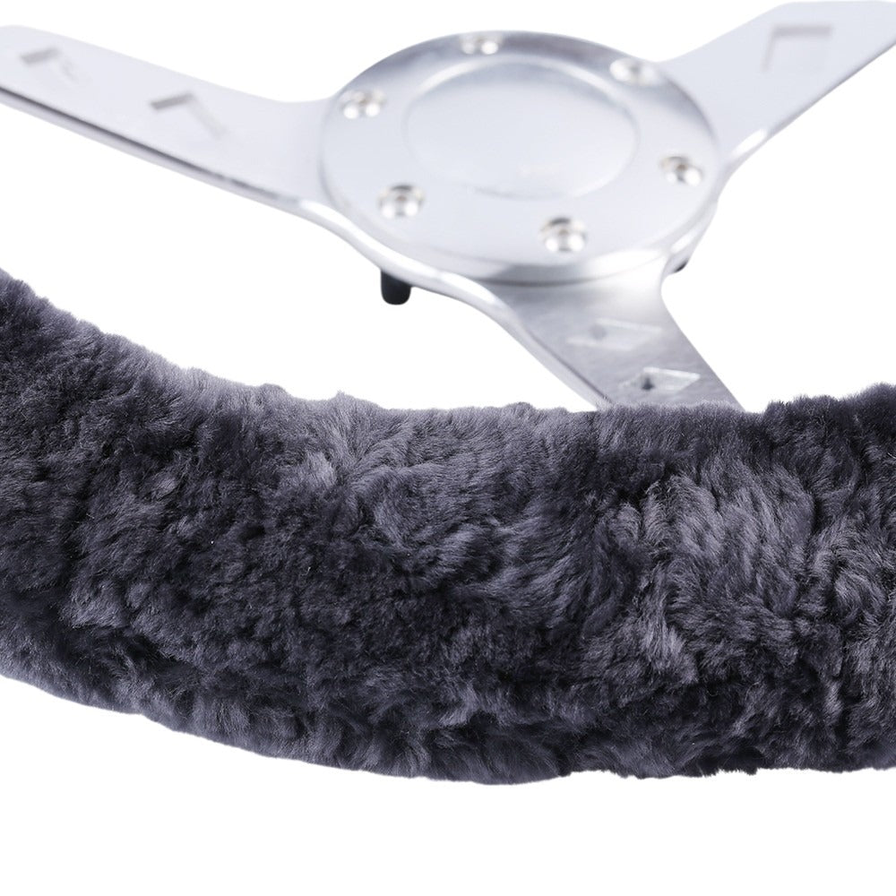 Sheepskin Steering Wheel Cover & Seat Belt Pads Combo Luxury - Charcoal