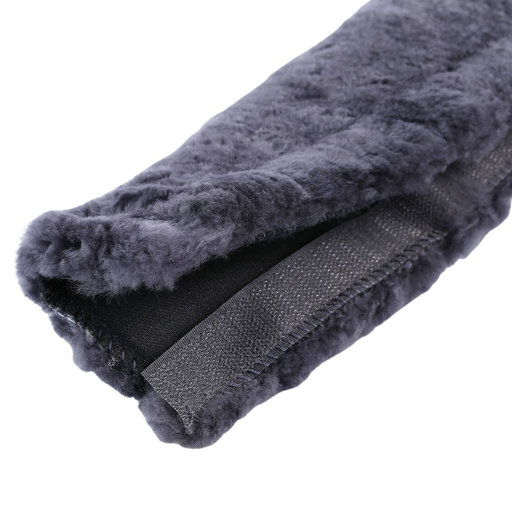 Sheepskin Steering Wheel Cover & Seat Belt Pads Combo Luxury - Charcoal