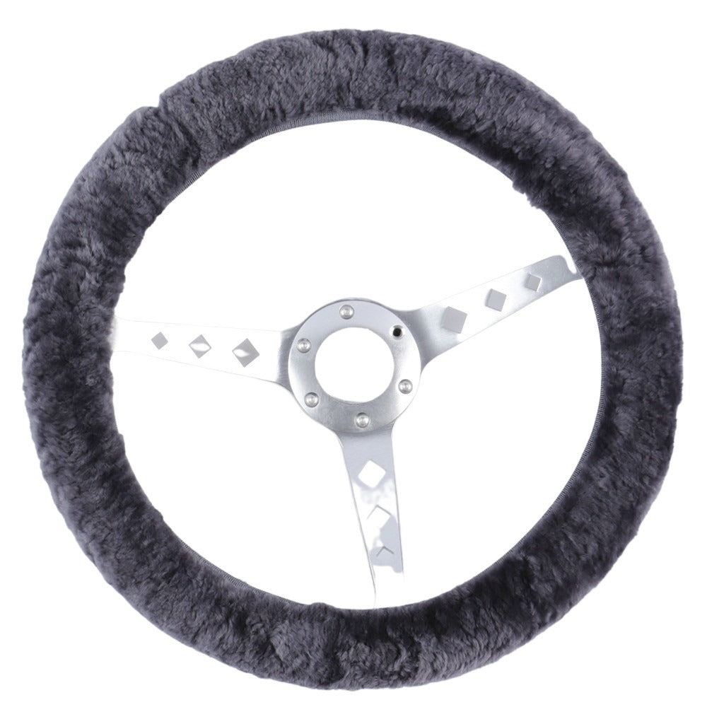 Sheepskin Steering Wheel Cover & Seat Belt Pads Combo Luxury - Charcoal