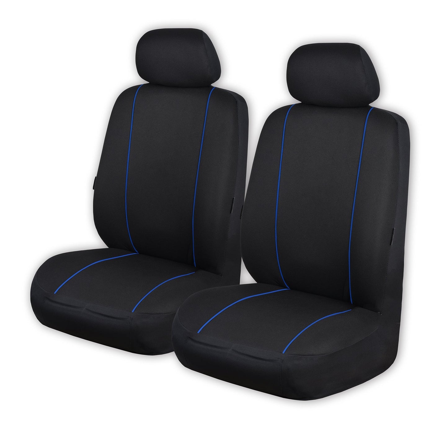 Universal Pinnacle Front Seat Covers Size 30/35 | Black/Blue Piping