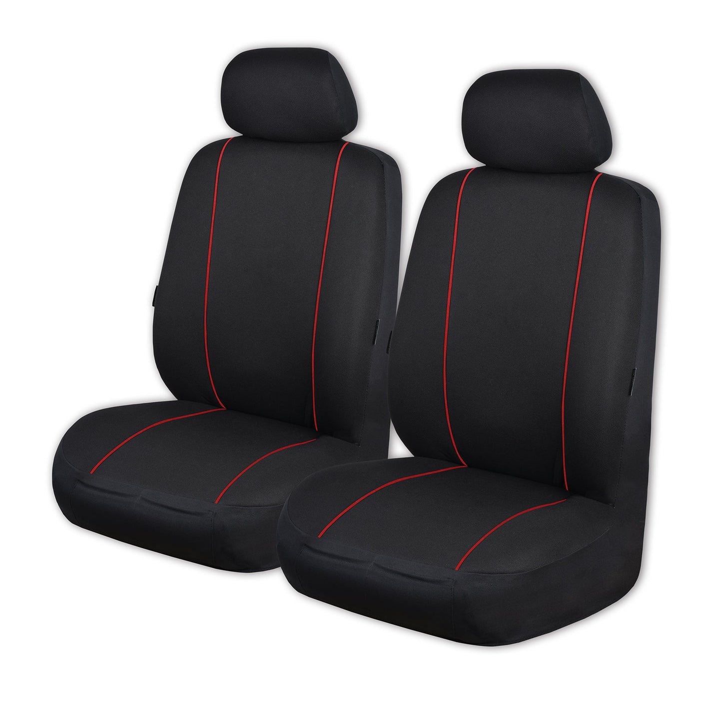 Universal Pinnacle Front Seat Covers Size 30/35 | Black/Red Piping