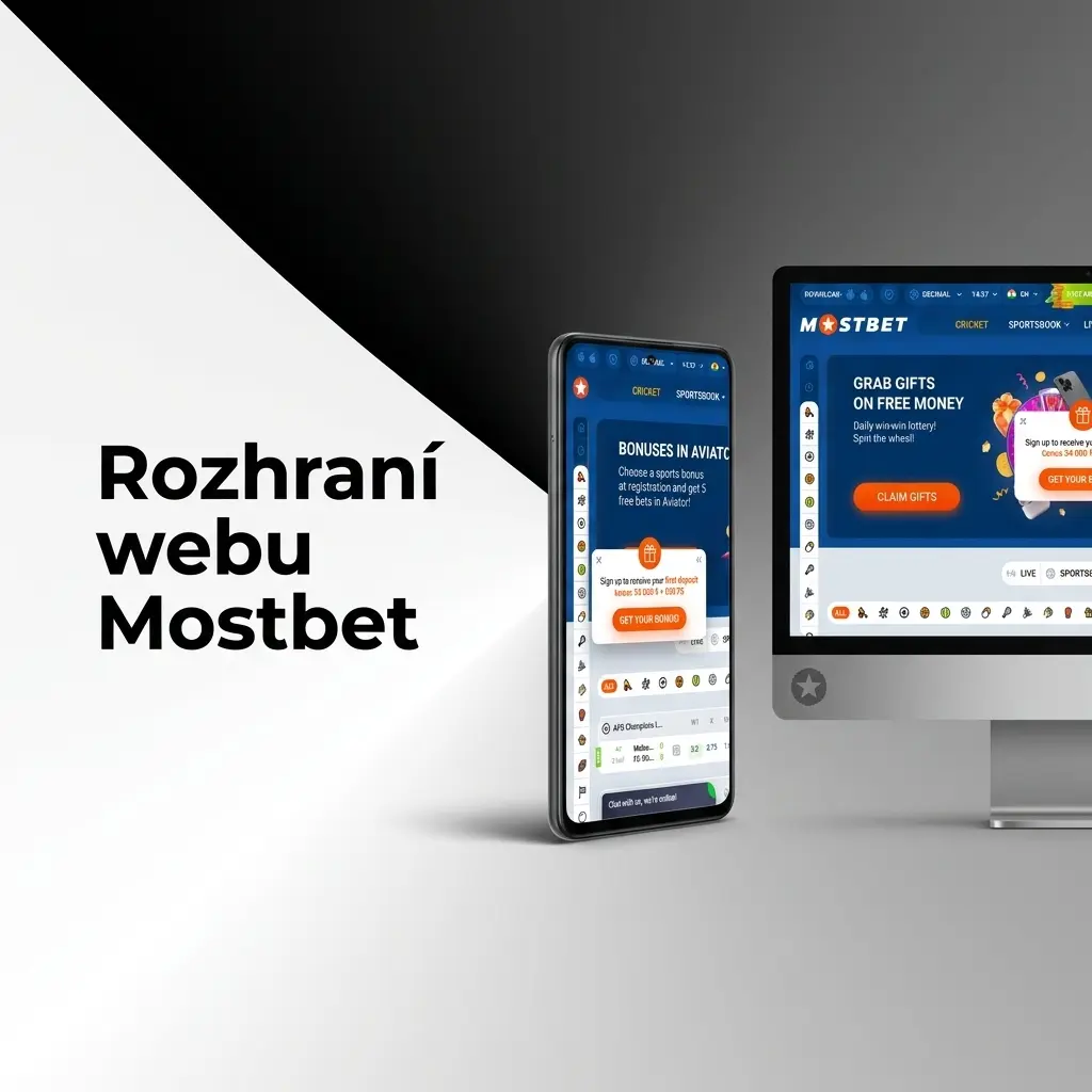Rozhraní webu Mostbet s navigací Sport, Live, Casino a dalšími sekcemi pro české hráče